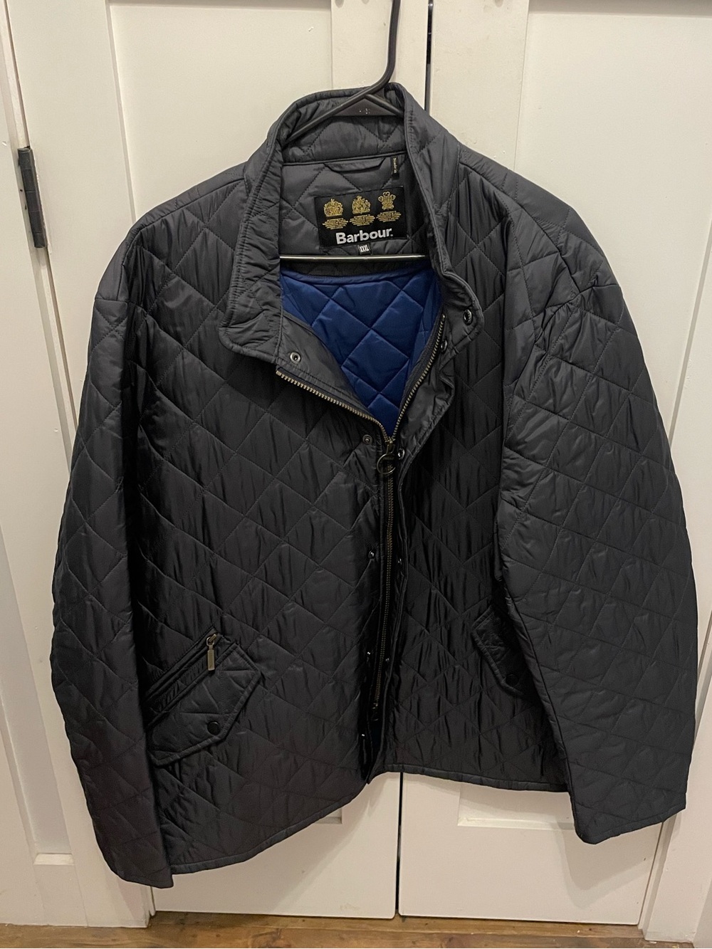 Barbour Navy Quilted Jacket with Blue Interior